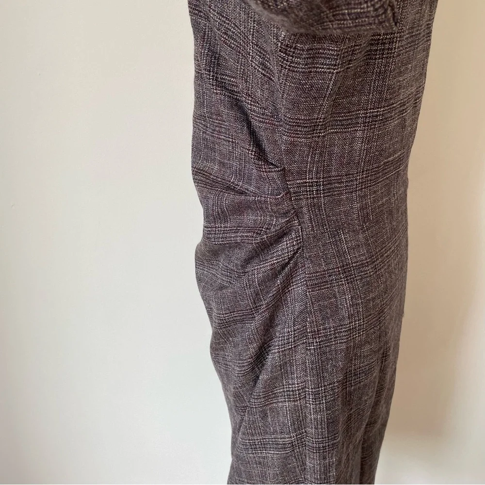 Piazza Sempione Wool Viscose Jeweled Shoulder Brown Gray Plaid Sheath Dress 40/4